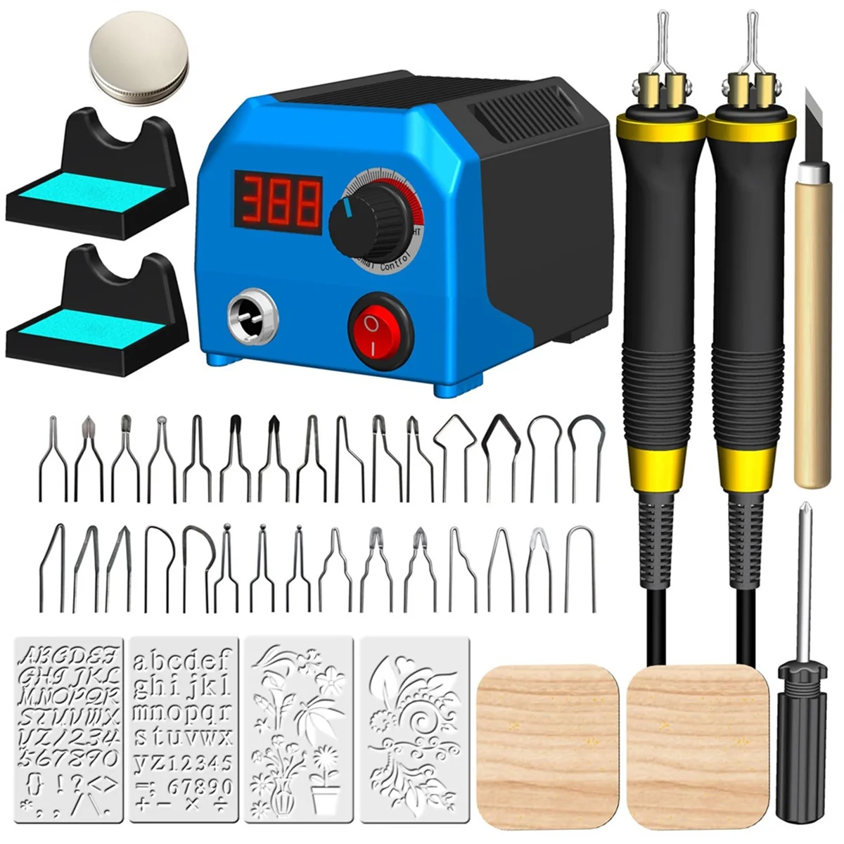 Wood Burning Kit, Wood Burning Tool, Digitally Adjustable Temperature Wood Burner Kit, Wood Burner Tool Kit US Plug