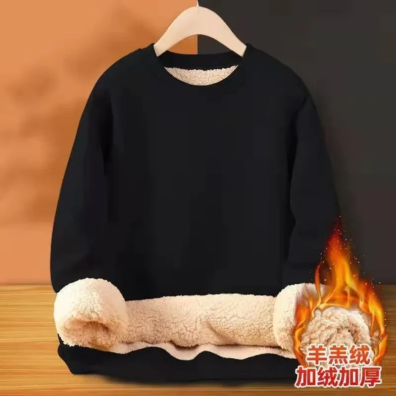 Men Winter Fleece Thickened Sweatshirts Male Retro Casual O-neck Long Sleeve Hoodie Tops 2023 Solid Basic Warm Loose Pullovers