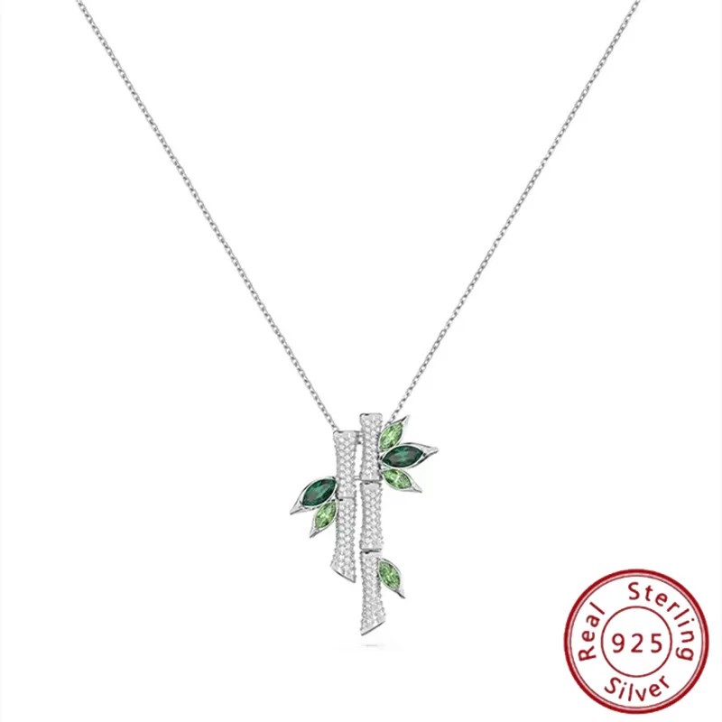 S925 Pure Silver DELLIUM Simple Bamboo Shaped Necklace Women's Crystal Collarbone Chain