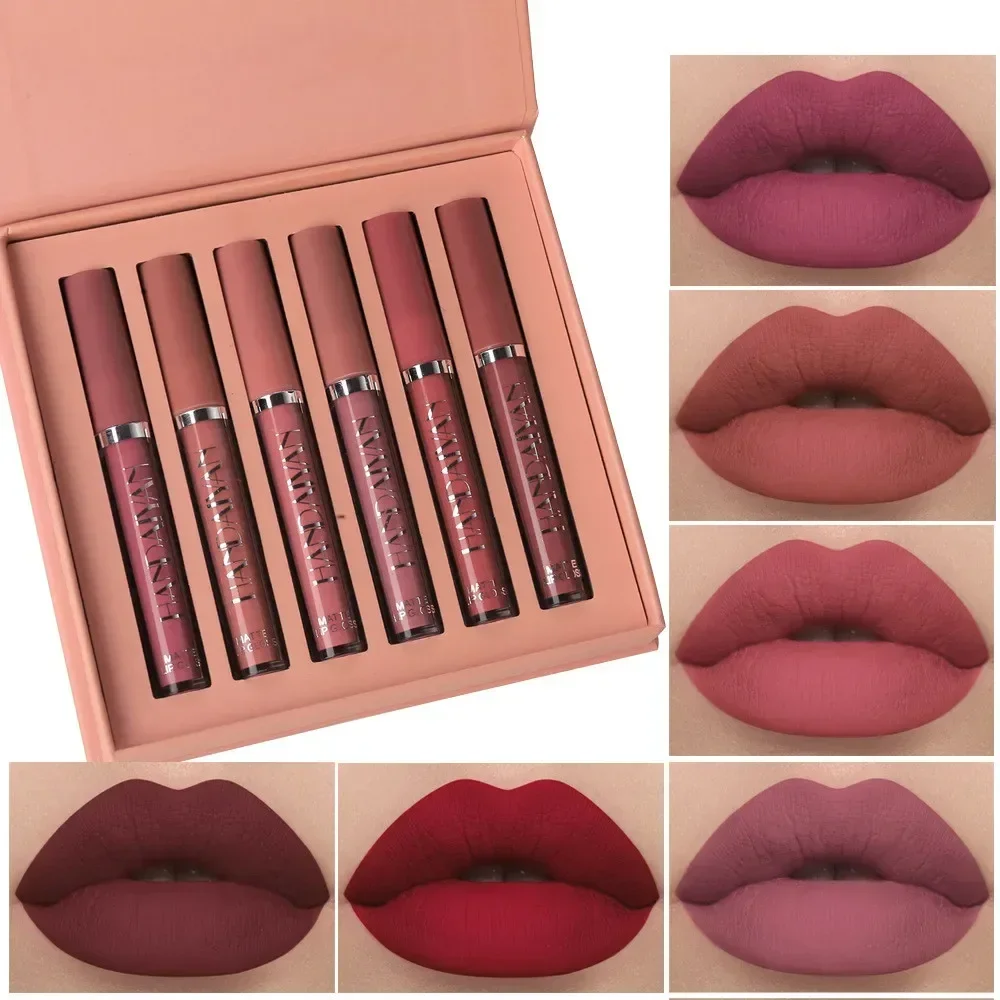 6pcs Liquid Lipstick Set Ultra Matte Velvet Waterproof Long Lasting Lip Glosses Nude Makeup Cosmetic Kit