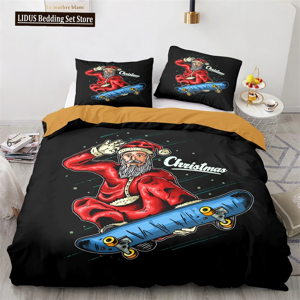 Skateboard Bedding Set Full Size 3D Santa Claus Polyester Duvet Cover Skateboard Comforter Cover Hip Hop Style King Twin Size