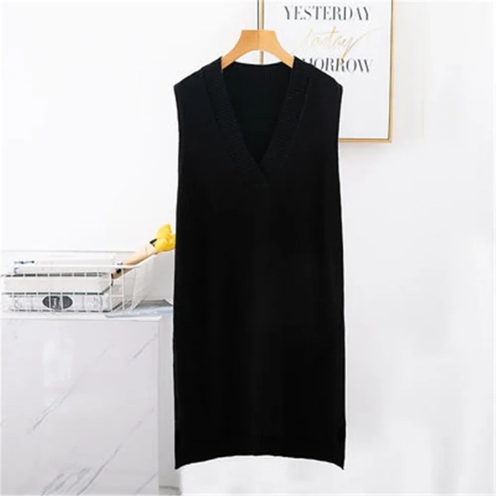 Long Vest Autumn Winter Sleeveless Knitted Sweater Dress Women Vest Dress Women Ladies Pullovers Female Outerwear Pull Femme