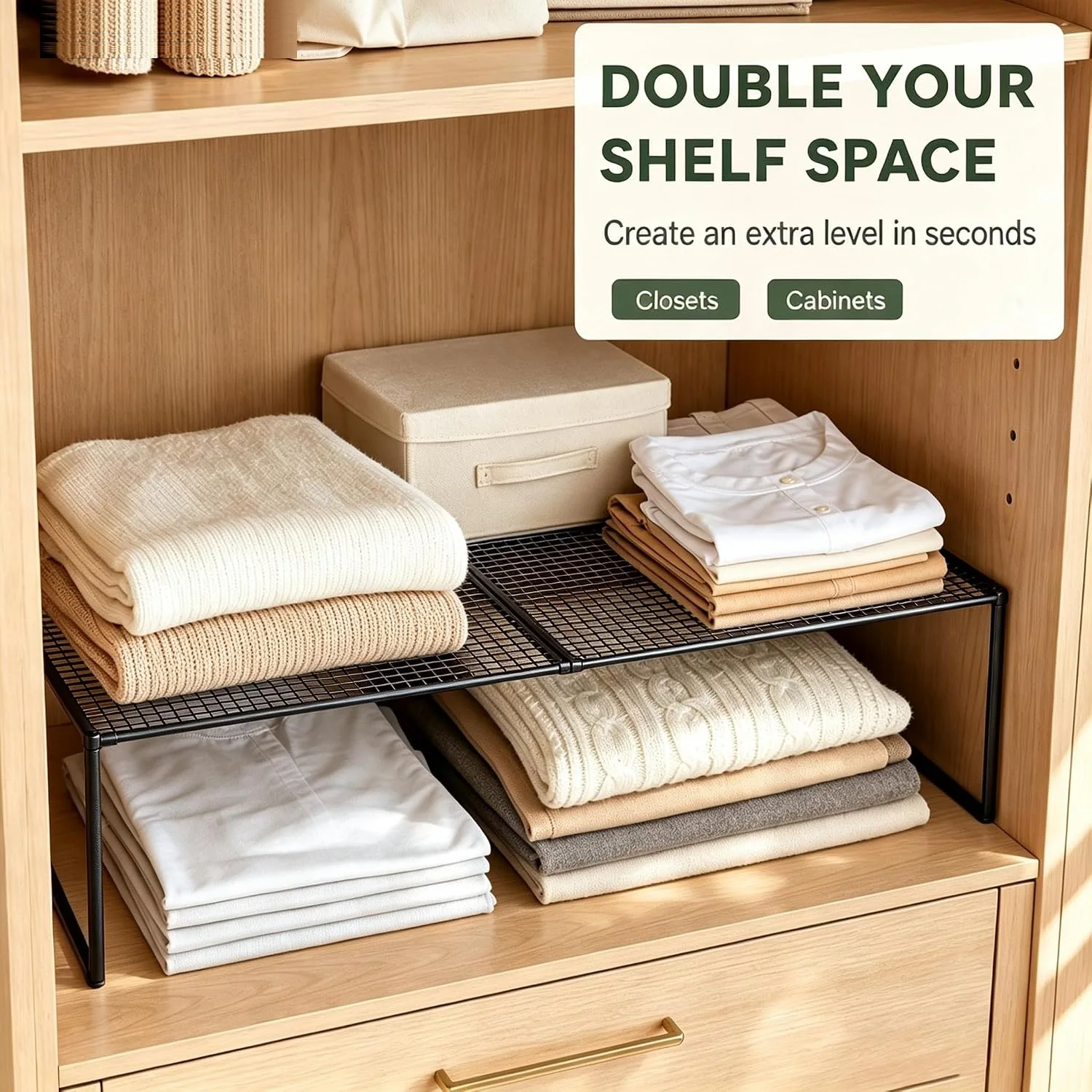 Heavy‑Duty Extendable Closet Shelf Organizer Height‑Adjustable Storage Rack Retractable Expandable Space‑Saving Cabinet Shelf