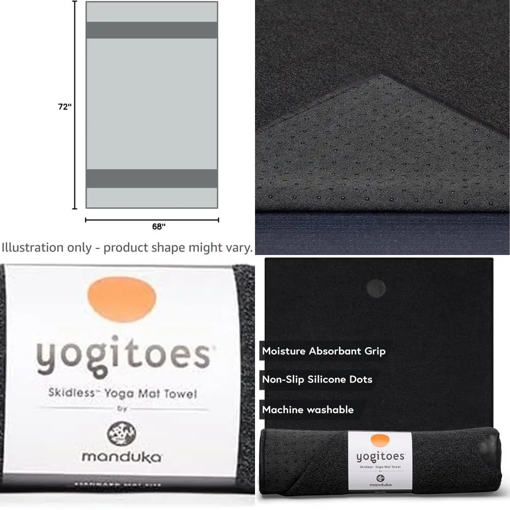 

Нескользящее полотенце для йоги Manduka — быстросохнущее, резиновая ручка, длина 72, оникс, легкое для горячей йоги