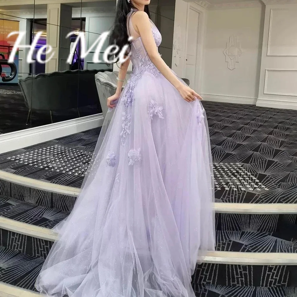 Sexy Prom Dresses One Shoulder Formal Occasion Evening Dresses High Split Tulle Applique A Line Sweetheart Neck  فساتين السهرة