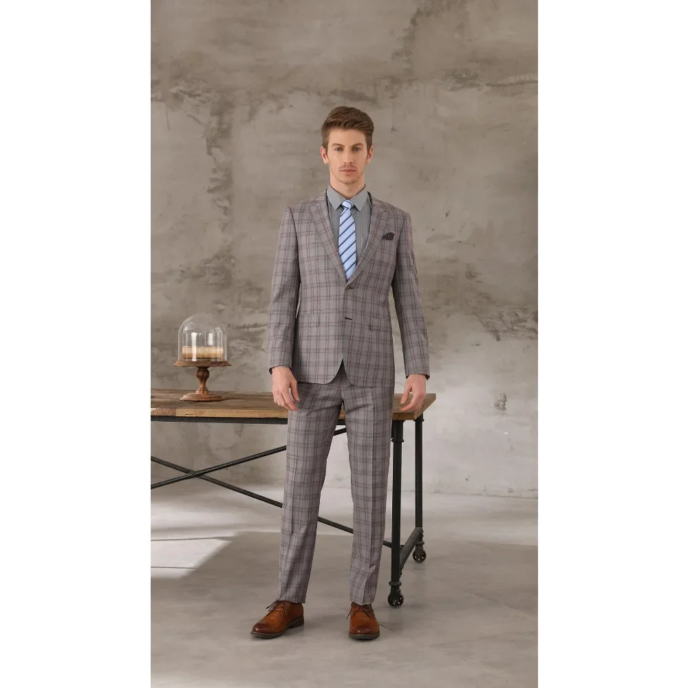 

Tailor-made Red and Gray Striped Plaid Suit Suit Tailor-made High-quality Wool Cashmere