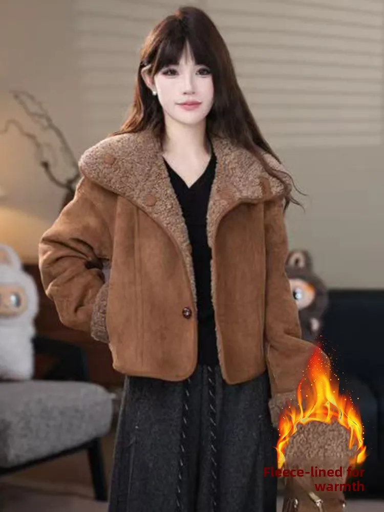 Thiened Fce Jaet-ropa de calle antienvejecimiento para mujer, Top cálido, informal, holgado, con cuello clásico, invierno