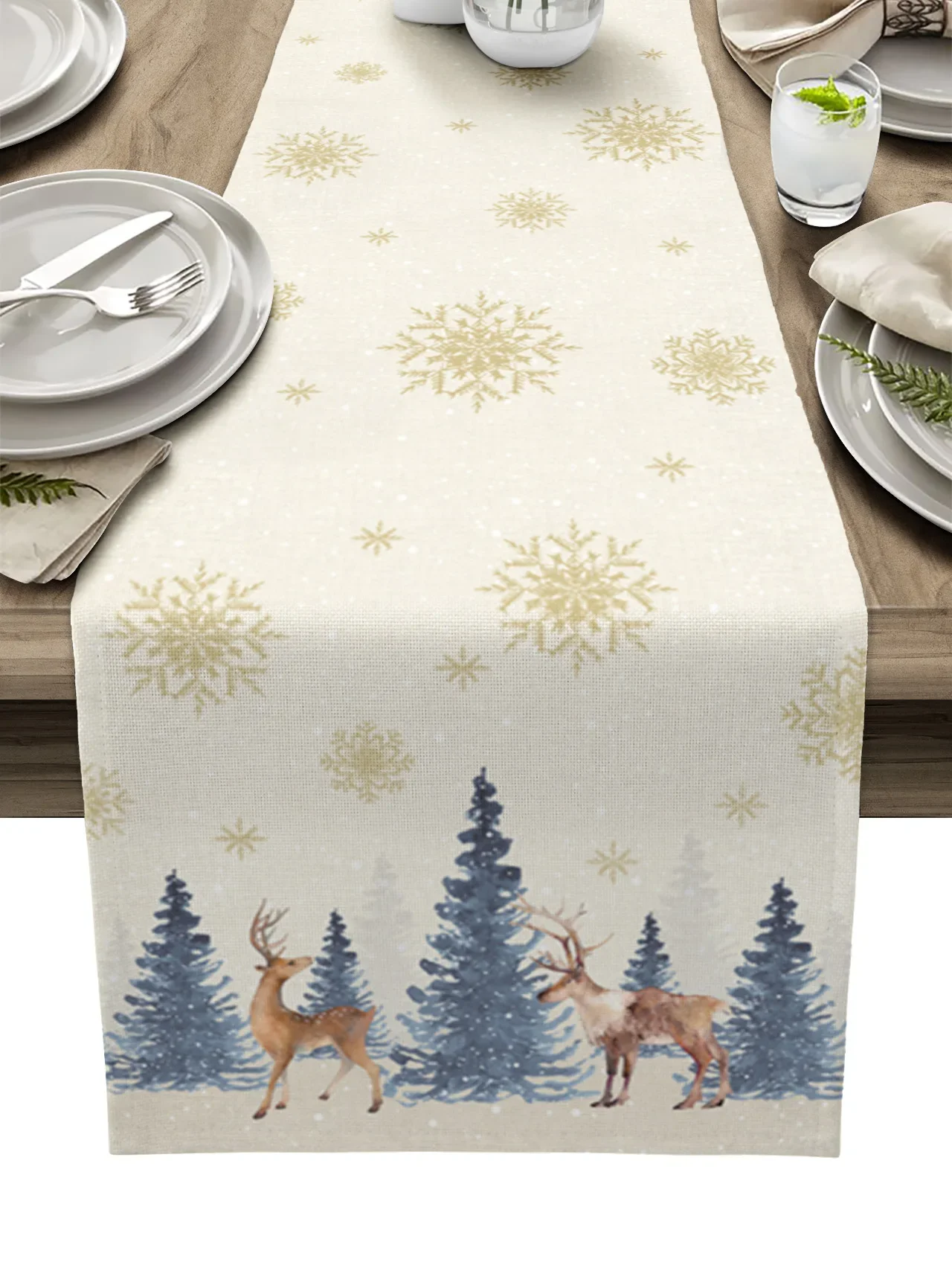 

Christmas Snowflake Elk Linen Table Runners Dresser Scarves Table Decor Winter Dining Table Runners Christmas Decorations 2024