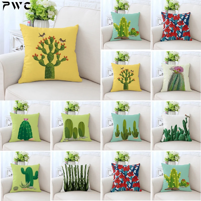 

Polyester Cactus Palm Leaf Pillowcase Green Leaves Pillow Cases Chair Pillow Cover Home Decorative Pillow Home Decor