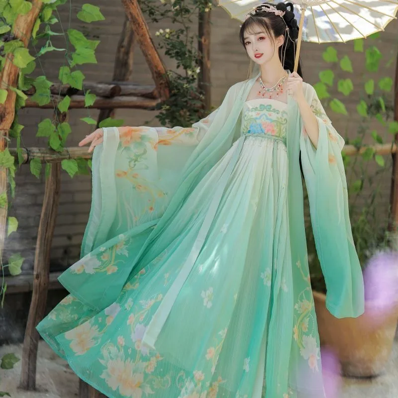 Hanfu Chinese Style Dress Set Women Vintage Elegant Flower Embroidery Wedding Dress Fairy Dance Stage Costumes Princess Outfits