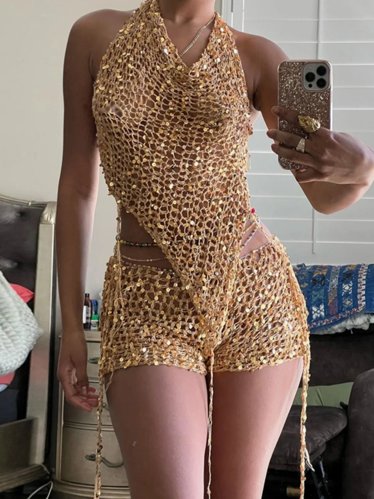 مثير الجوف خارج الترتر الأعلى و orts دعوى عالية الخصر ort السراويل قطعتين مجموعة الشارع Sle تنورة غير رسمية رقيقة المواد انقطاع #1