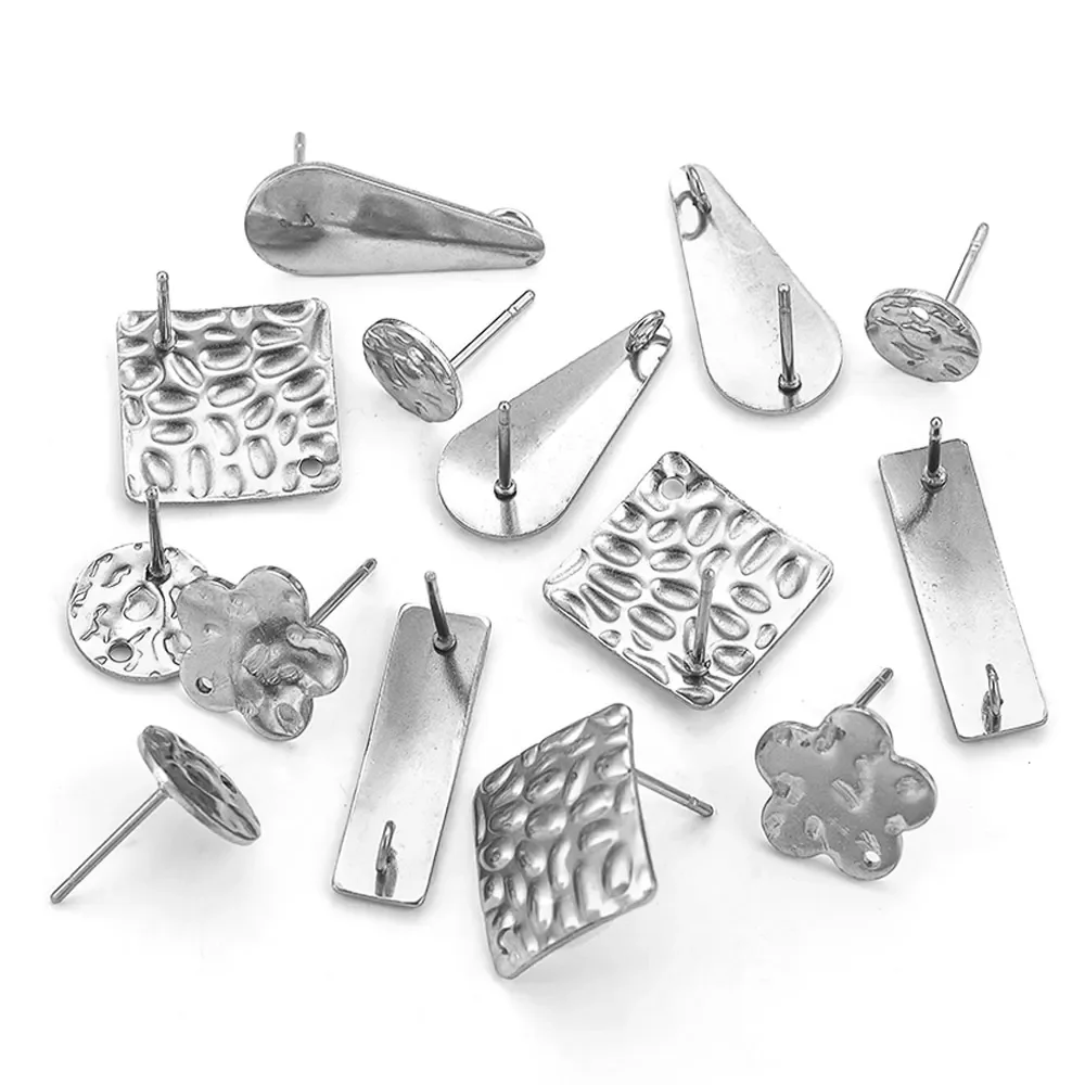 

10pcs Stainless Steel Metal Earring Settings Base Embossed Round Glossy Rectangle DIY Woman Jewelry Making Accessories Wholesale