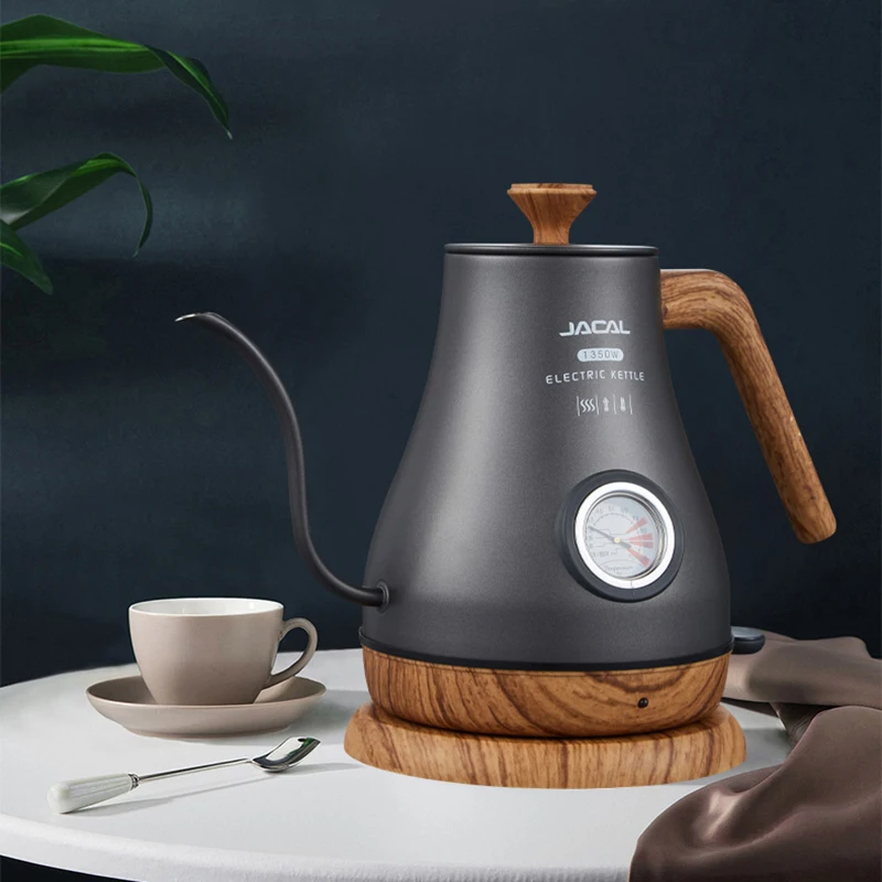 1.0L Electric Kettle Retro Gooseneck Hand Brewed Coffee Pot Slender Mouth Teapot Stainless Steel Liner Kettle with thermometer