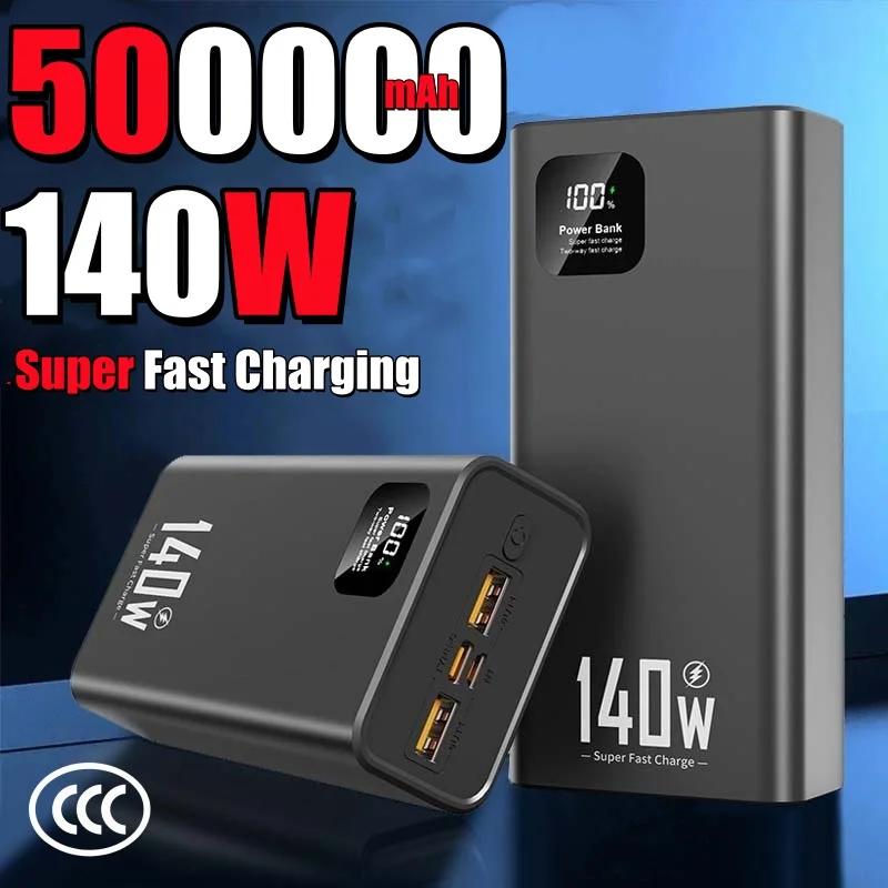

500000 мАч Power Bank 140 Вт сверхбыстрая зарядка Powerbank портативное внешнее зарядное устройство для iPhone Huawei Samsung 2026 новинка