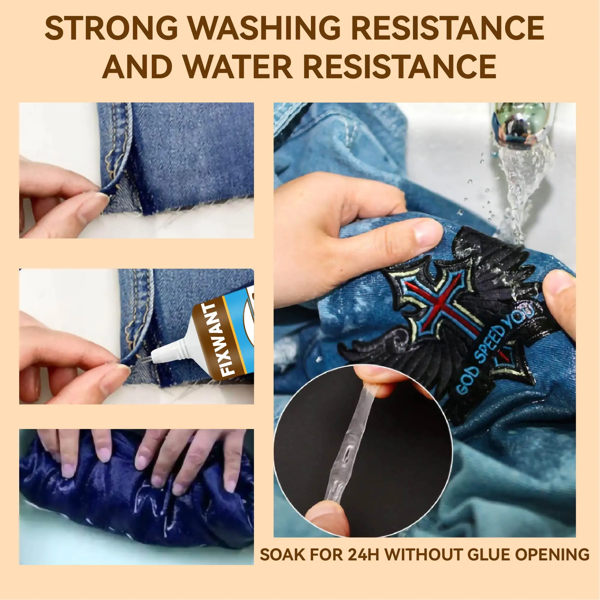 غراء نسيج شفاف لاصق من القماش للجلد والقطن والبوليستر سريع الجفاف وقابل للغسل - مثالي للحرف اليدوية وإصلاح الملابس