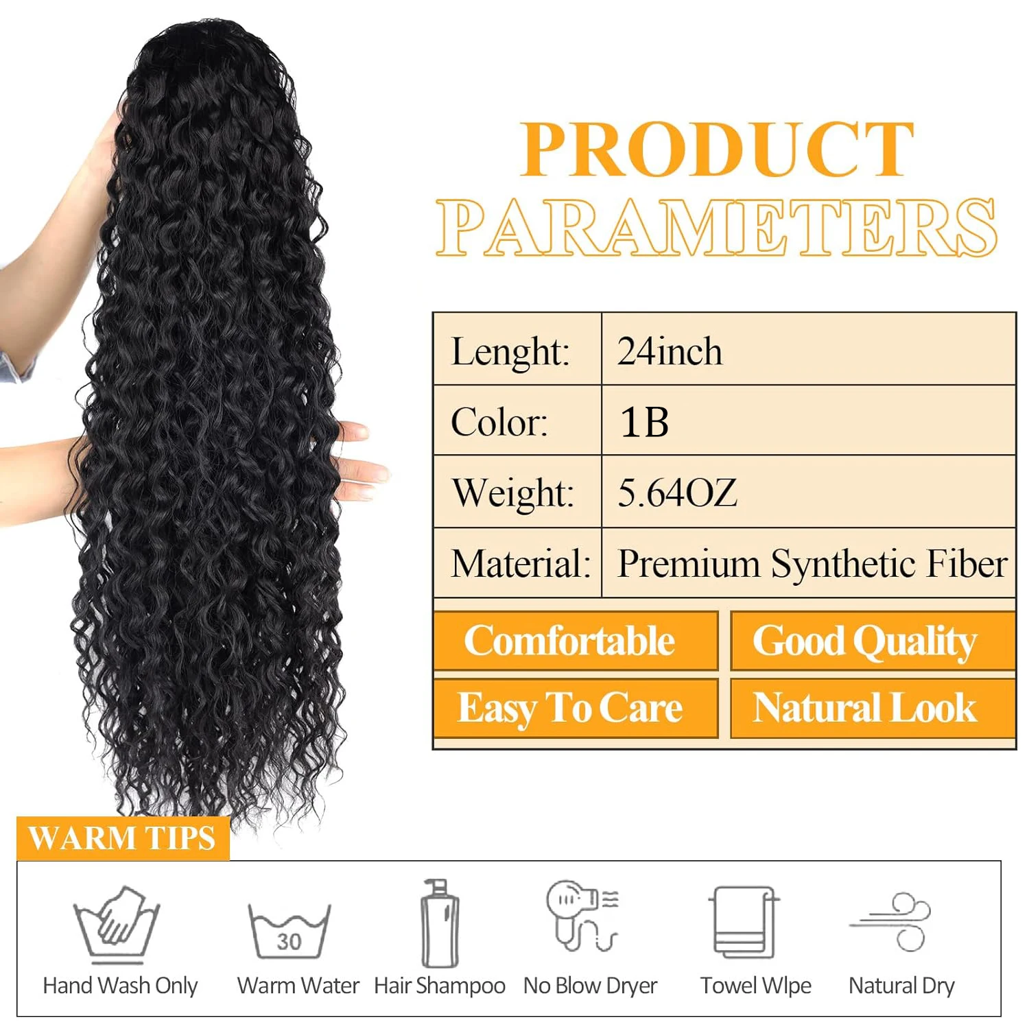 24 بوصة مجعد ذيل حصان الشعر التمديد أسود مجعد الاصطناعية مشبك فوري الرباط ذيل حصان كليب في شعر ذيل حصان طويل