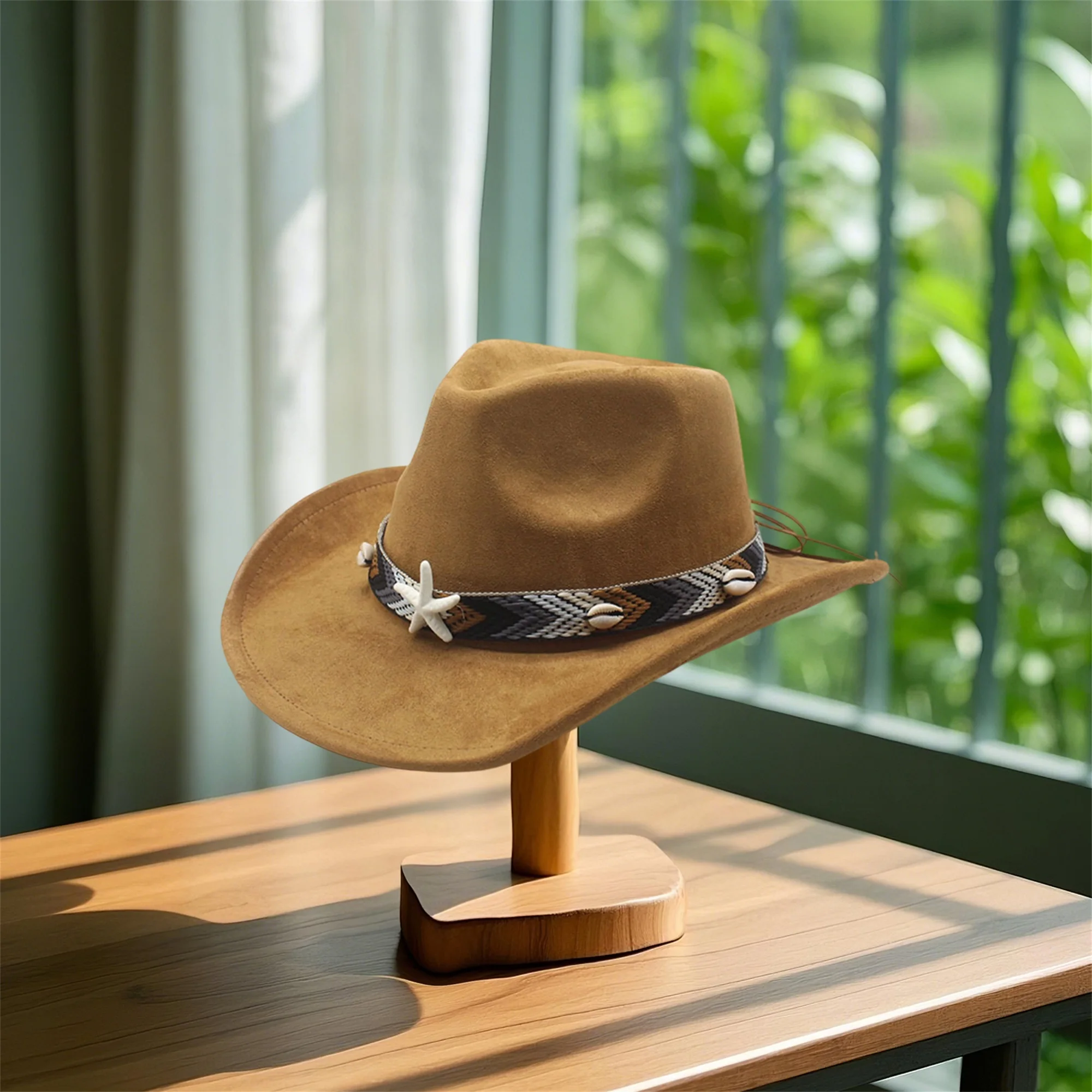 Chapeau de cowboy de style vintage pour casquette Fedora rétro unisexe avec coquille de conque et embellissements d'étoile de mer
