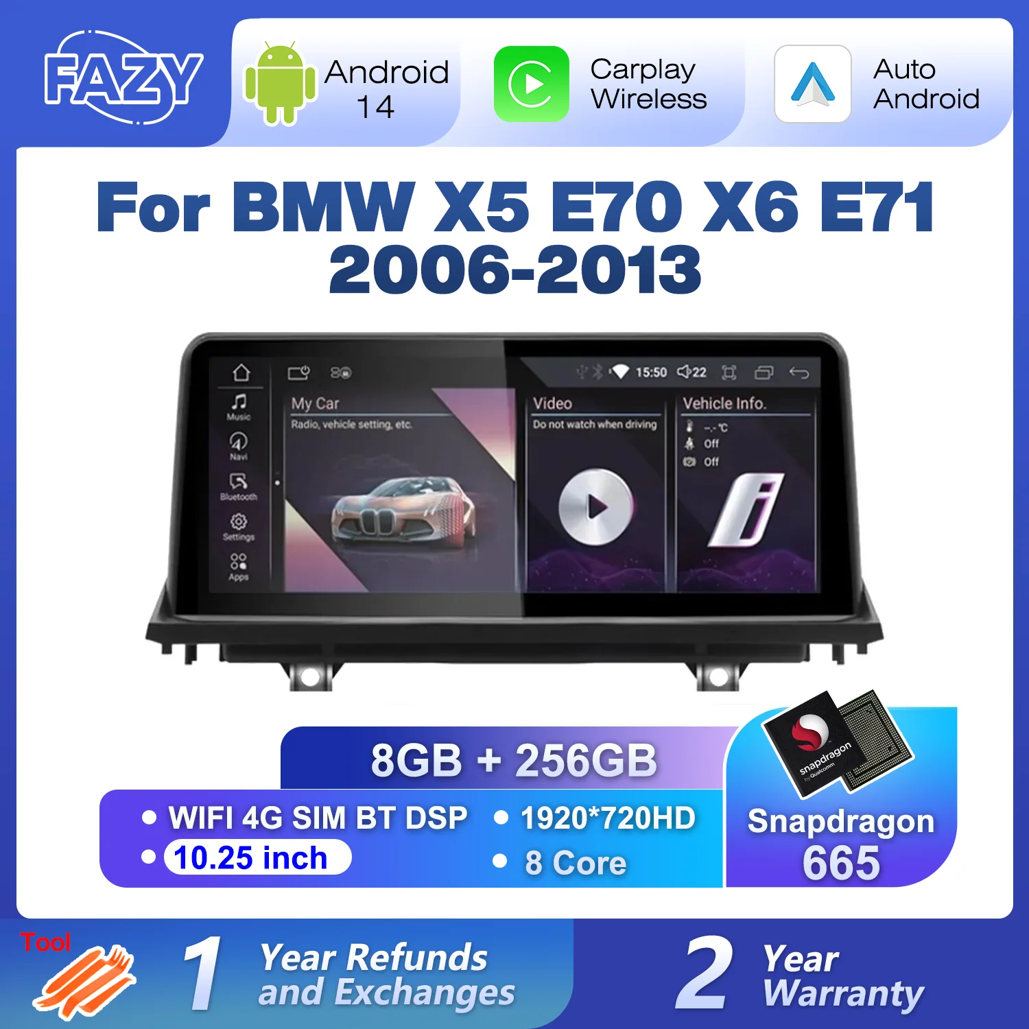 New ID8 Qualcomm 8+256GB Android 14 Auto Radio For BMW X5 E70 X6 E71 2006-2013 Wireless Carplay GPS Multimedia Player Stereo DSP