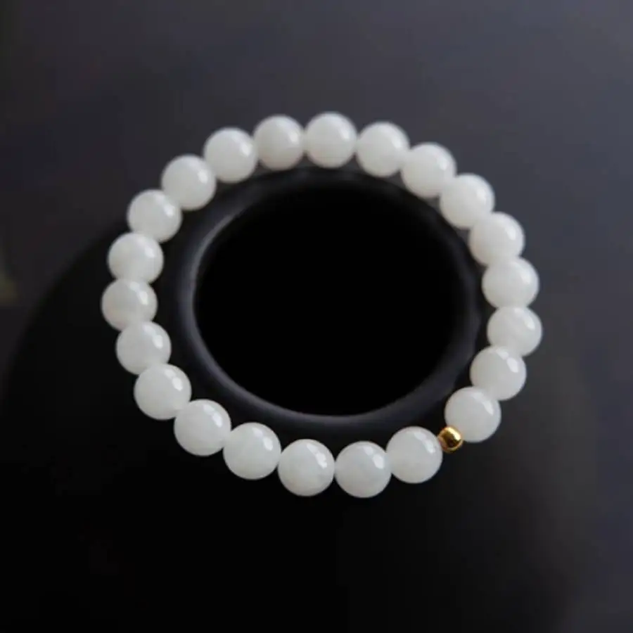 

Handmade white jade bead bracelet,men's cuff button bracelet,Ramadan prayer bead,women's meditation,holiday gift,daily wear
