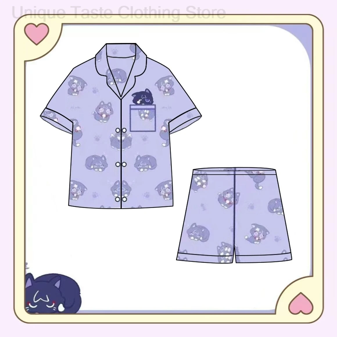 

Комплект пижам Genshin Impact: пижама с короткими рукавами и шорты, милые шорты с кошачьим принтом, домашняя одежда, летний комплект для мужчин и женщин