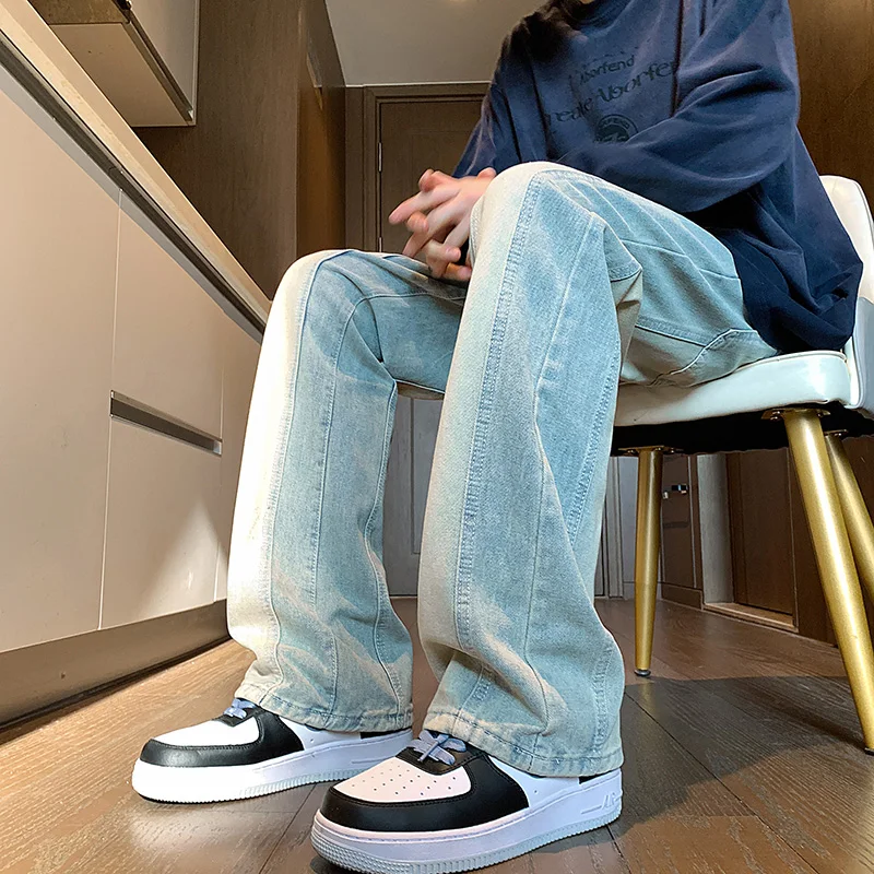 

Мужские джинсы свободного кроя, прямые, повседневные, в американском стиле, весна-осень, новые, трендовые, брендовые, молодежные, износостойкие, с эффектом потертости