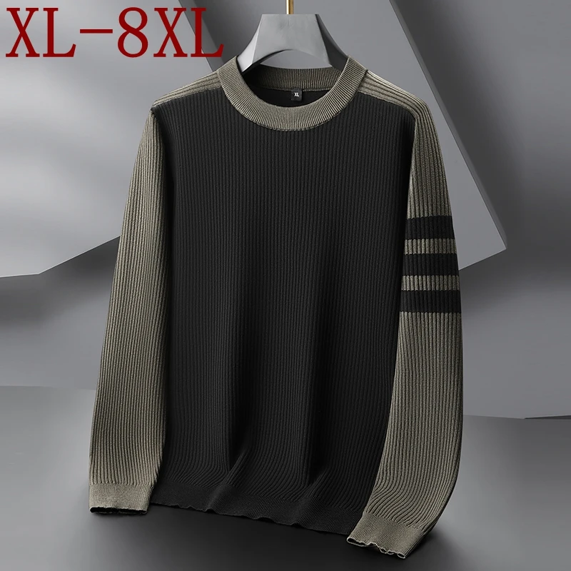 

8XL 7XL 6XL 2025 Новый осенне-зимний элитный роскошный полосатый свитер мужская одежда толстый теплый мужской рождественский джемпер повседневный Pull Homme