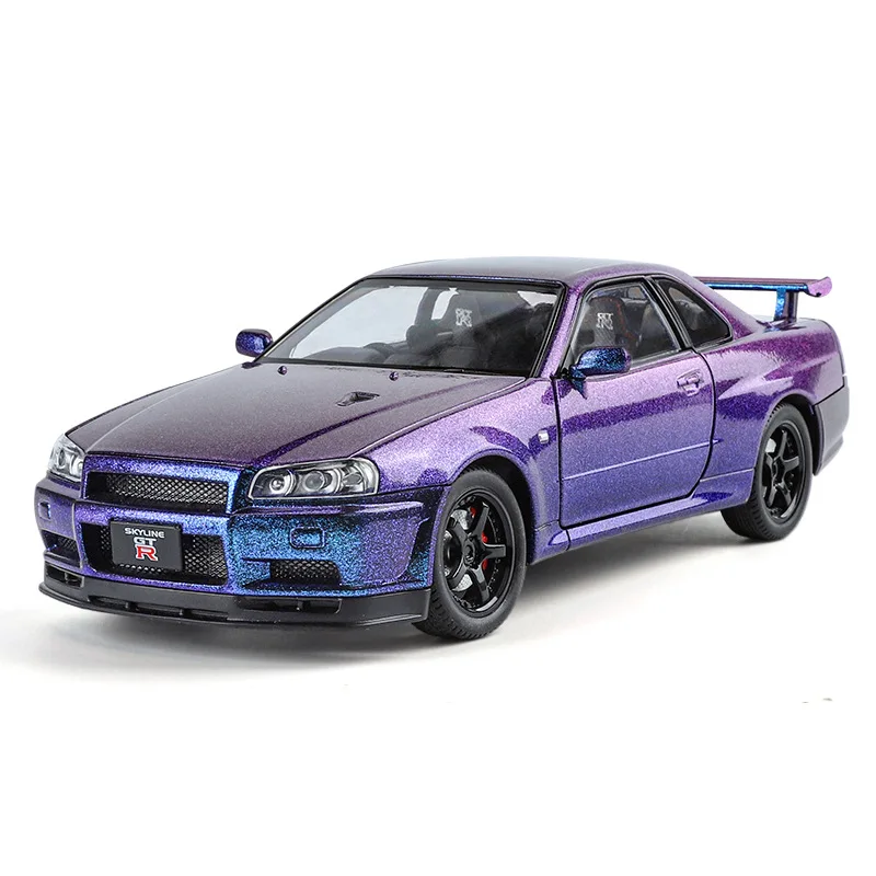 1:24 Nissan Skyline GTR R34 metalowy Model samochodu komputer ze stopu samochód sportowy ozdoba na biurko zbierania hobby prezenty przyjaciel