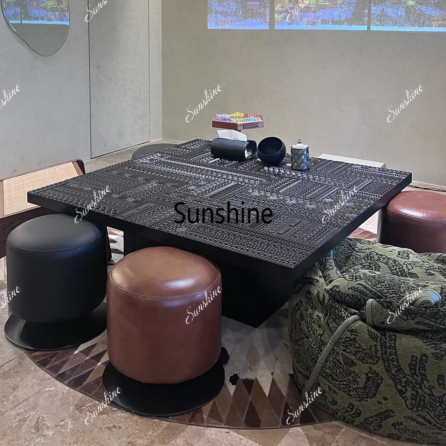 Light luxury high-end solid wood carving flower home living room tea tableT*