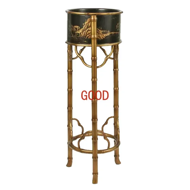 Gold Painting High Long Leg Flower Pot Shelf Villa Shelf Floor-Standing Rack