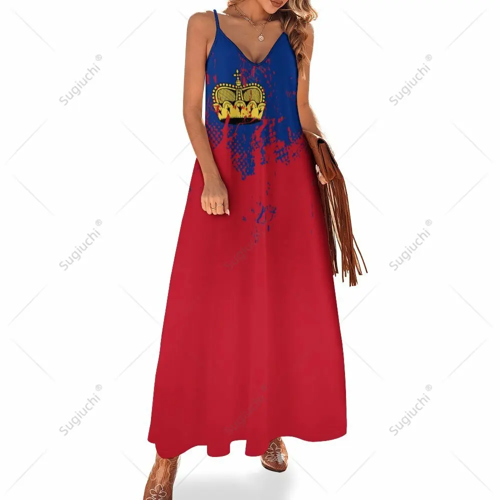 

Long Dresses Dress Liechtenstein Flag Print New Casual Sleeveless Women's V-Neck Printed Dress Swing Retro Dresses