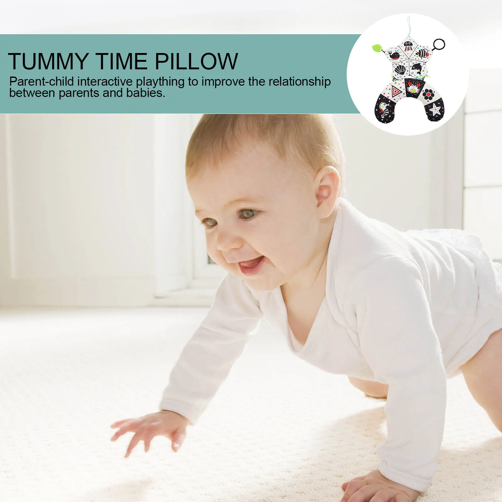

Infant Tummy Time Pillow with High Contrast Graphics Safe Non-Toxic Fabric Newborn Developmental Aid for Parent-Child