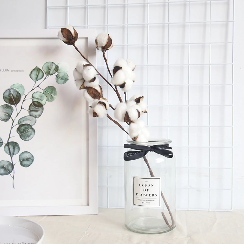 

10 Heads Dried Cotton Stems Artificial Flowers for Home Wedding Decor Filler Floral Adjustable Wired Stem Simulation Flower DIY
