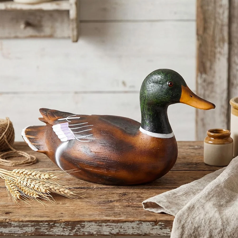 Realistic Resin Duck Figurine 11.4 Inch Rustic Simulation Bird Ornament For Home Table Garden Yard Outdoor Decoration Accessorie