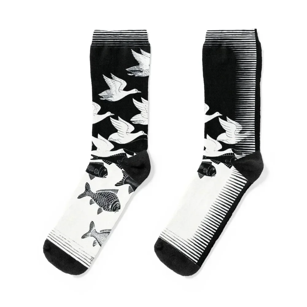 M.C. Escher - Sky and Water I, 1938 [Dark Background] Socks snow christmass gift Boy Socks Women's