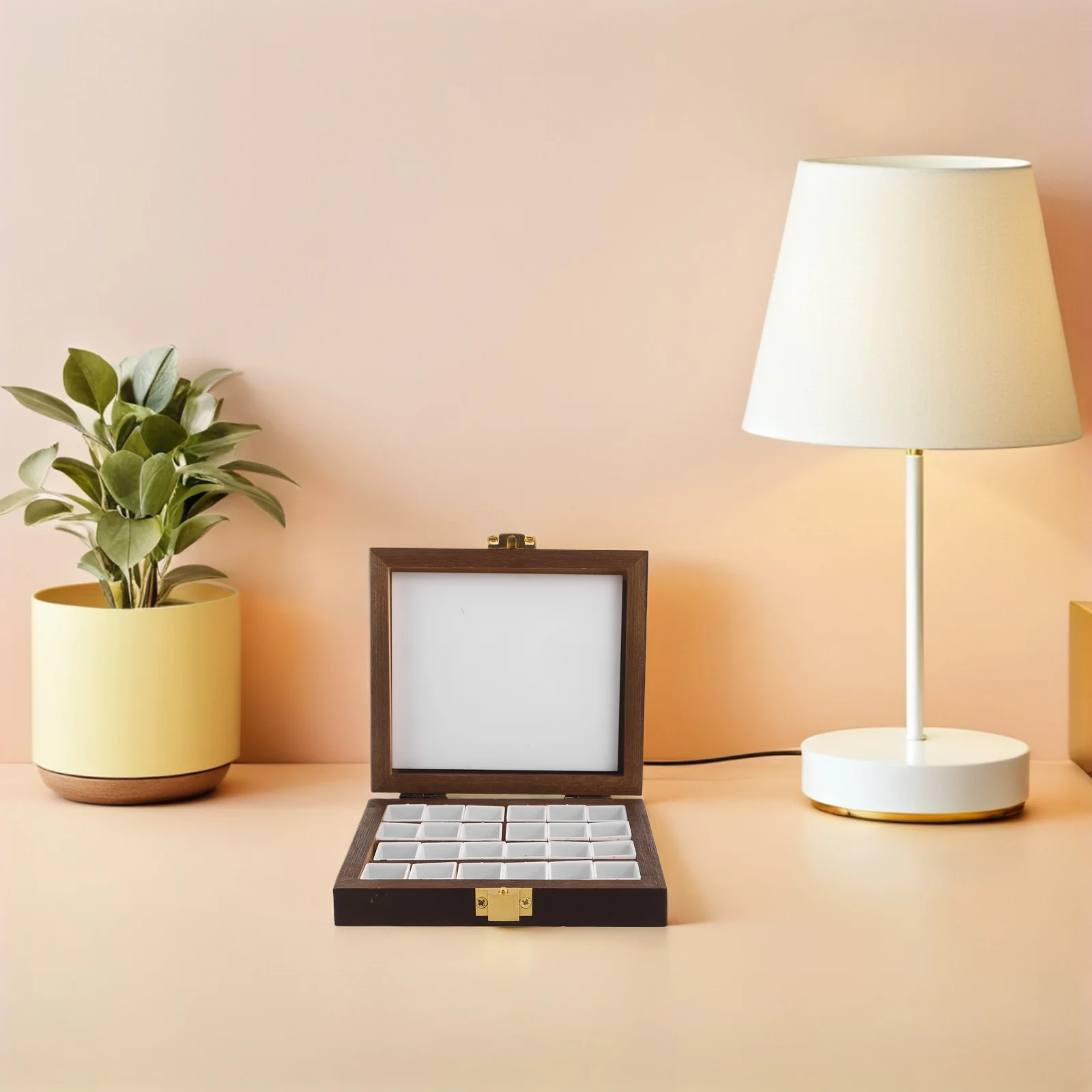 

36 Wells Portable Watercolor Palette Box Black Walnut Wood Paint Organizer Travel Mixing Tray For Artists, Empty Case For