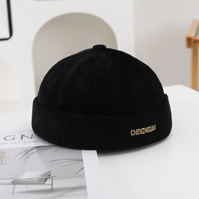NewUnisex Cord Einfarbig Brimless Caps für Männer Frauen Street Hip Hop Hüte Retro Beanie Docker Caps Einstellbare Kuppel Hüte – Detail 12