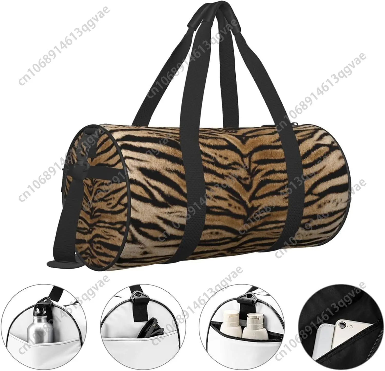 Sports Gym Bag Tiger Texture Print Travel Duffel Bag Shoes Compartment For Men Women Foldable Lightweight Yoga Gym Sports Bag
