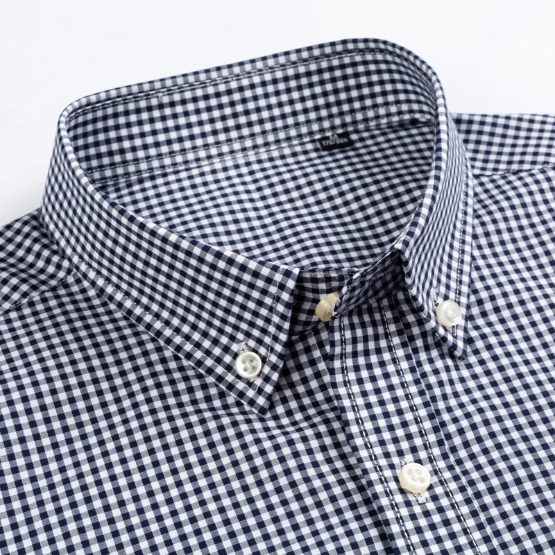 Men's Standard Fit Long Sleeve Casual Checked Shirt Single P Youth Trendy Style Henry Collar T-Shirt Ultra Slimming Design