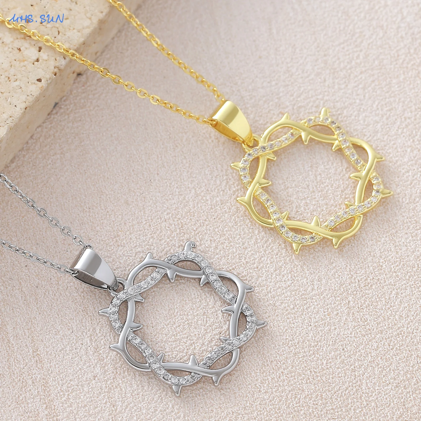 MHS.SUN الشوك دائرة قلادة القلائد موضة مطعمة الزركون الجولة الذهب/الفضة اللون للنساء فتاة مجوهرات هدايا الحفلات