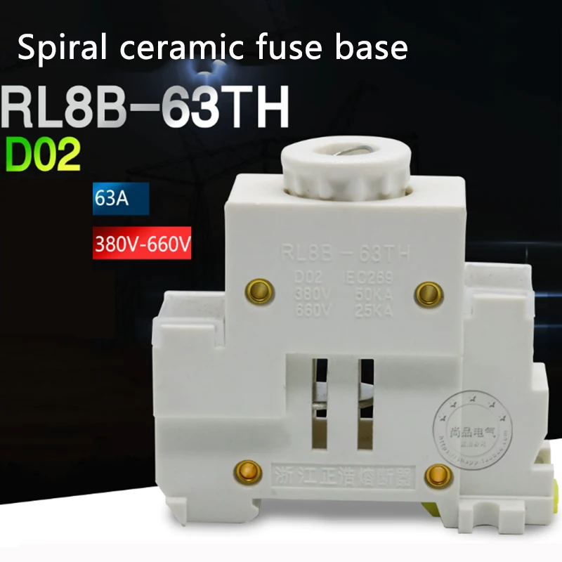 RL98/RL8B-63A guide rail marine spiral fuse base R026 D02 ceramic fuse base 380V
