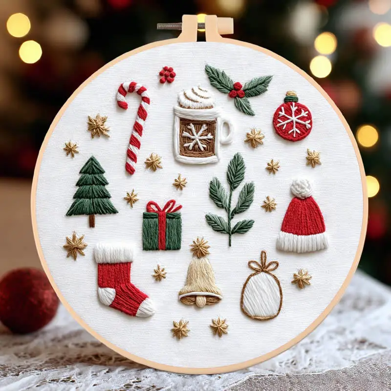 DIY Embroidery Christmas Tree Flower Wreath Winter Snow Cloth Hoop Threads Needles And English Instructions Kit Handmade Gift view 5