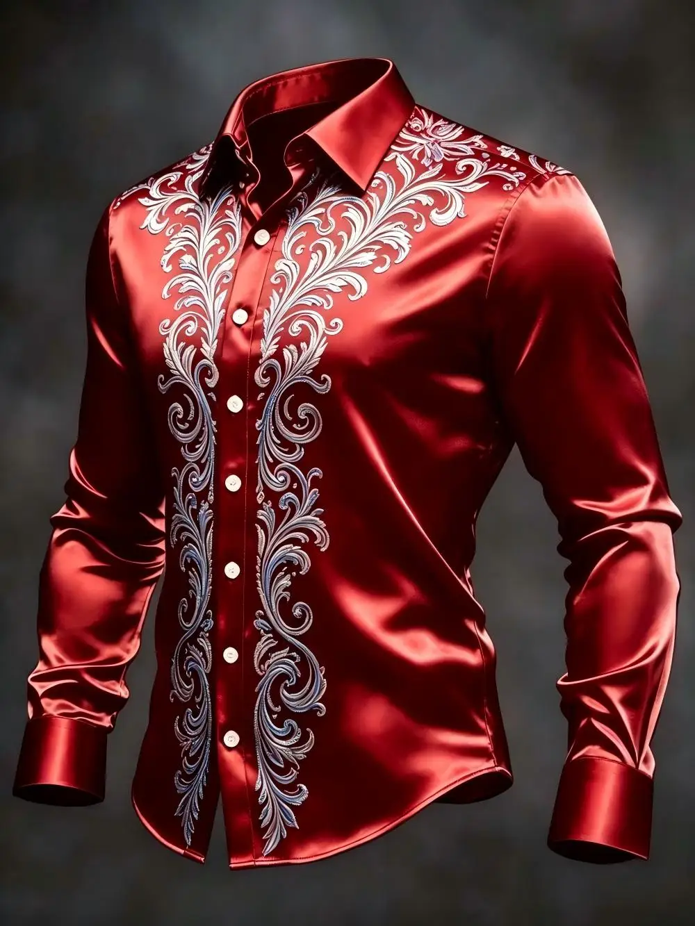 Men's Retro Scroll Pattern Button Printed Satin Shirt, All Season Top, Suitable for Casual, Party, and Work Clothes