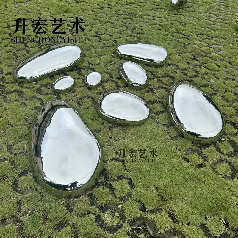 Stainless steel water drop pebble head sculpture outdoor garden courtyard lawn pool landscape metal ornament