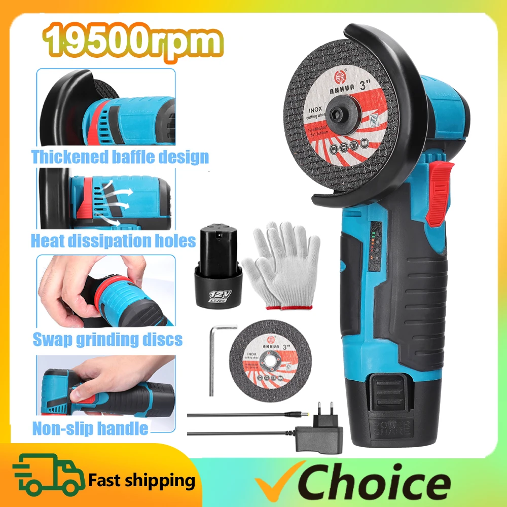 12V Mini Angle Grinder Handheld Cordless Electric Grinding Cutting Polishing Machine Brushless/Brushed Rechargeable Battery