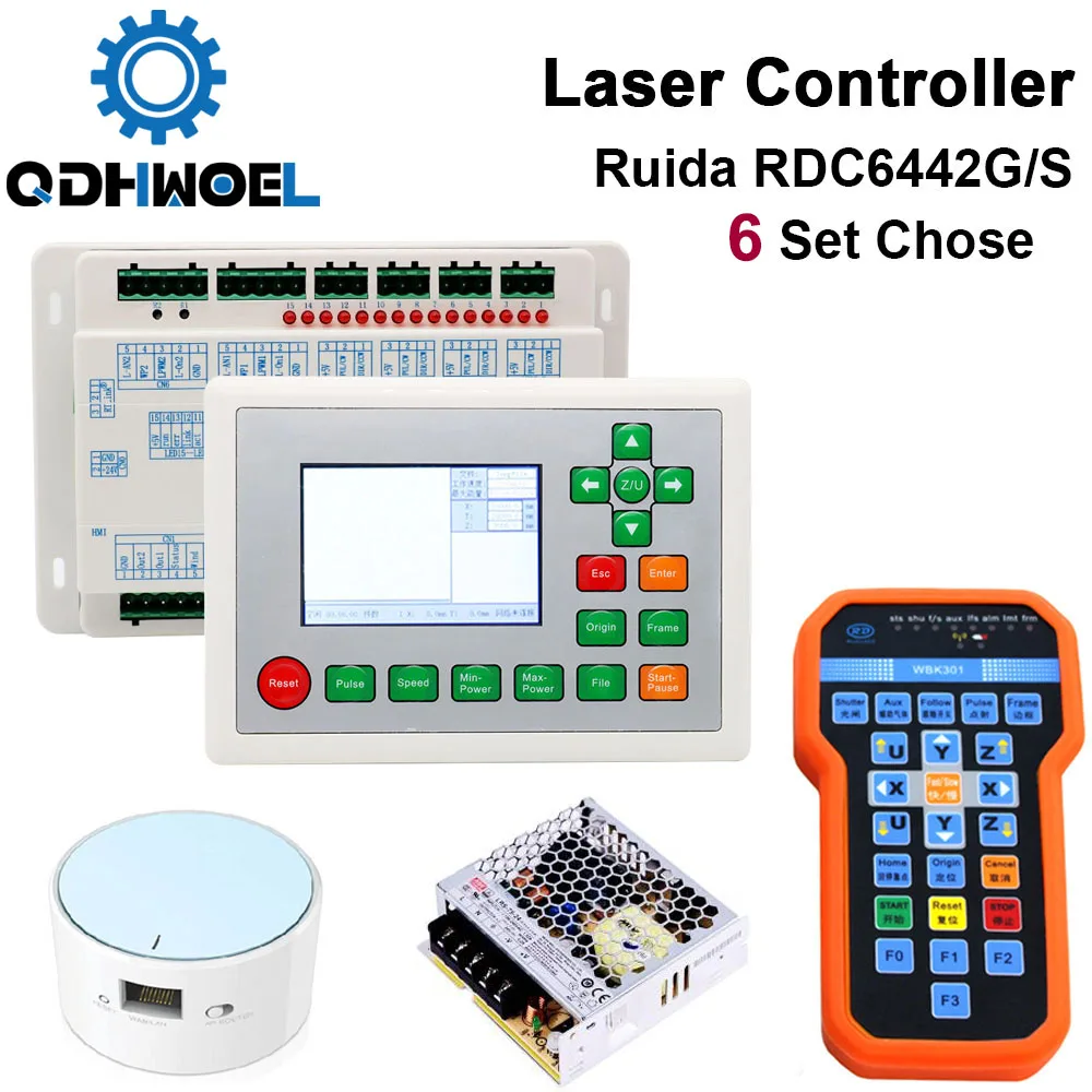 

QDHWOEL Ruida RDC6442G RDC6442S DSP Панель лазерного контроллера PSU WIFI Ручка для станка для лазерной гравировки и резки CO2