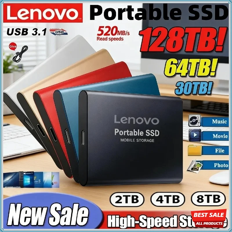 

Портативный внешний SSD-накопитель Lenovo 2026, USB 3.1, высокоскоростной, 500 ГБ, 2 ТБ, 4 ТБ, 8 ТБ, 16 ТБ, 2,5 дюйма, для ноутбуков и PS4