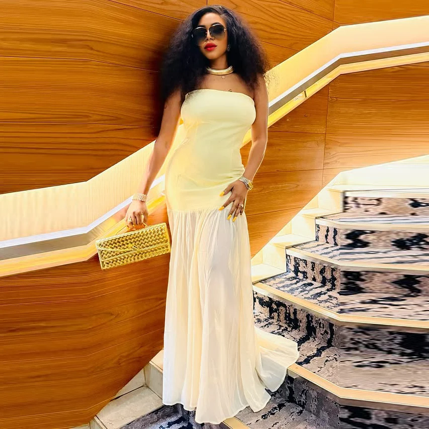 Sukienka wieczorowa Aso Ebi w kolorze jasnego żółtego, styl syreny, prosty krój, bez ramiączek, długa do podłogi, damska sukienka na formalne przyjęcie.