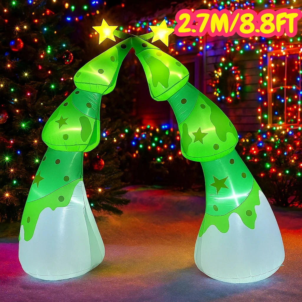 Árbol de Navidad inflable de 2,7 M/8,8 pies, arco, luces LED de estrellas, decoraciones para el hogar, juguetes, patio, adornos navideños, decoración de iluminación