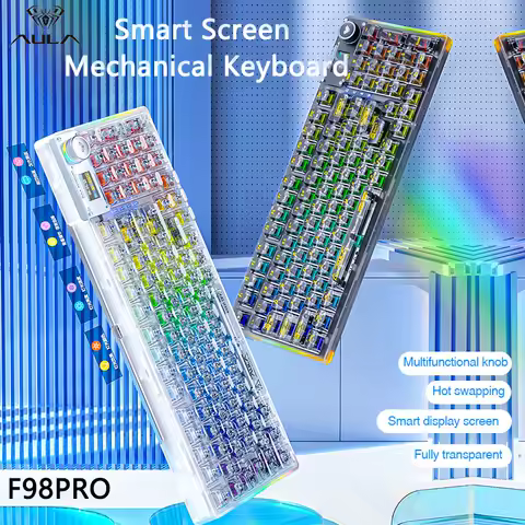 AULA F98PRO Wireless Mechanical Keyboard Transparent Keycaps RGB Backlit Custom 2.4G Hot Swappable Gaming Keyboard With Screem