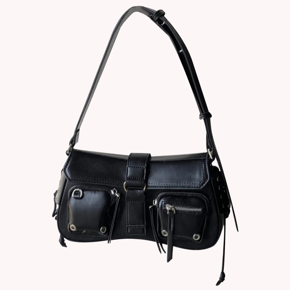 Women Vintage Underarm Bag PU Leather Solid Color Bag Multipocket Y2K Adjustable Strap Female Commute Daily Bag image 6